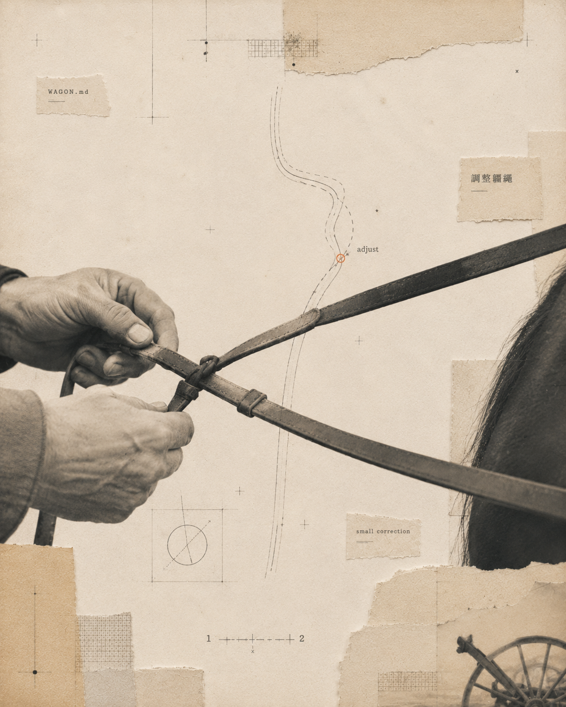 Editorial collage of reins and small correction